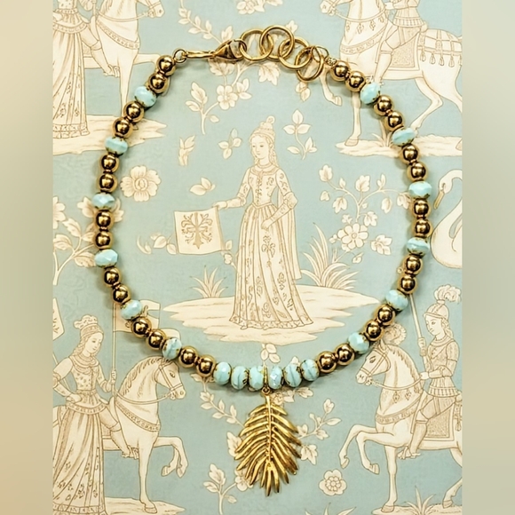 Green Spearmint Glass and Gold Ball Beads in Statement Gold Plated Necklace - Picture 1 of 10